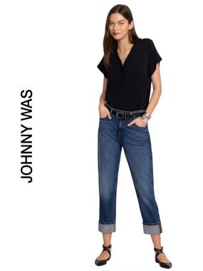 Johnny Was Barcelona Boyfriend Denim Jeans in Mason Blue Size 30 NWT